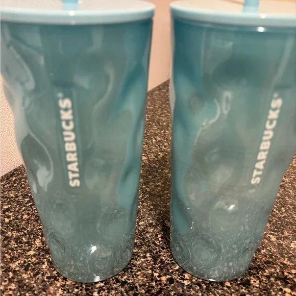 2 Starbucks Holiday 2024 Icey Blue Mottled Luster 18 Oz Glass Cold Cup Tumblers - Picture 8 of 8